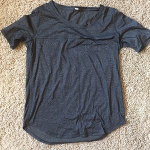 Charcoal striped Lululemon shirt with frocket.